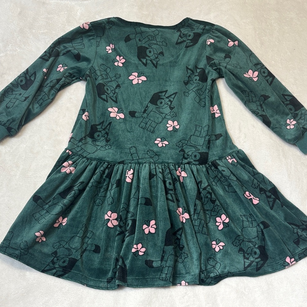 Girls' Green Floral & Character Long-Sleeve Knit Dress by Bluey - Picture 4 of 4